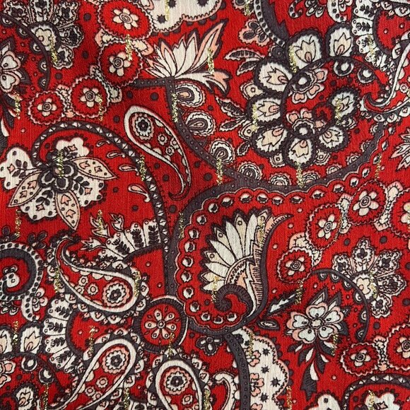 LOFT Shimmer Paisley Flounce Dress Red Blue Floral Boho Women's Long Sleeve - Picture 4 of 10